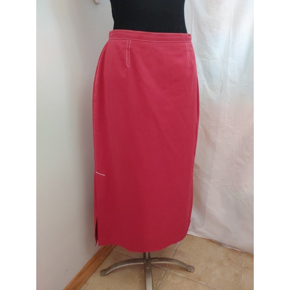 Lana Lee‎ Canada VTG Sz 12 Red Maxi Long Side Slit Skirt Lite Weight Pockets